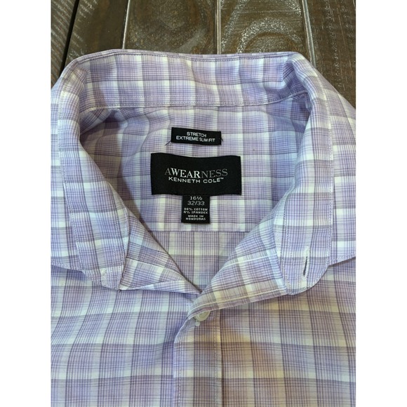 Awearness Kenneth Cole Other - Awearness Kenneth Cole Mens Slim Fit Stretch‎ Shirt Purple Plaid  16.5 32/33
